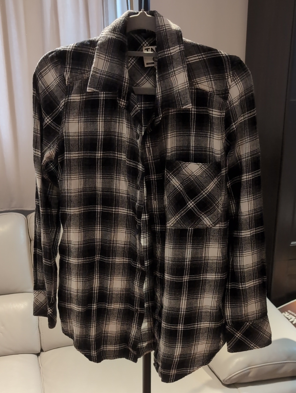 TNA Black and White Plaid Button-Down Shirt